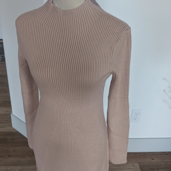Mock Neck Ribbed Long Sleeve Midi Dress - Blush - Picture 5 of 14